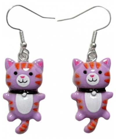 Lovely Cat Dangle Earrings - Colorful Resin Kittens for Women and Girls Calico Ginger Cat Lover's Jewelry Purple $5.27 Earrings