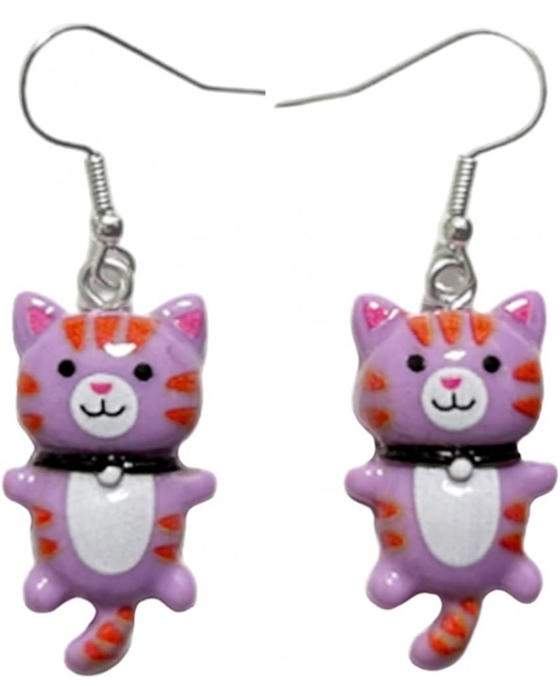 Lovely Cat Dangle Earrings - Colorful Resin Kittens for Women and Girls Calico Ginger Cat Lover's Jewelry Purple $5.27 Earrings