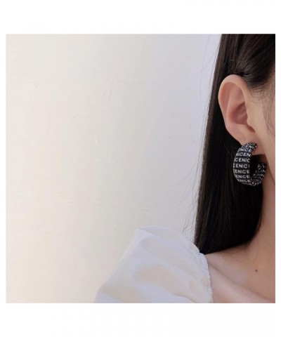 Chunky Hoop Earrings Bohemian Thread Wrapped Hoop Earrings Wide Flat Statement Open C Hoop Drop Earrings for Women Girls Blac...