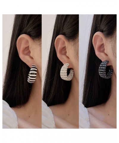 Chunky Hoop Earrings Bohemian Thread Wrapped Hoop Earrings Wide Flat Statement Open C Hoop Drop Earrings for Women Girls Blac...