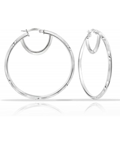 SolidSilver - 925 Sterling Silver High Polished Round Diamond-Cut Textured Triangle Tube Hoop Earrings for Women and Teen Gir...