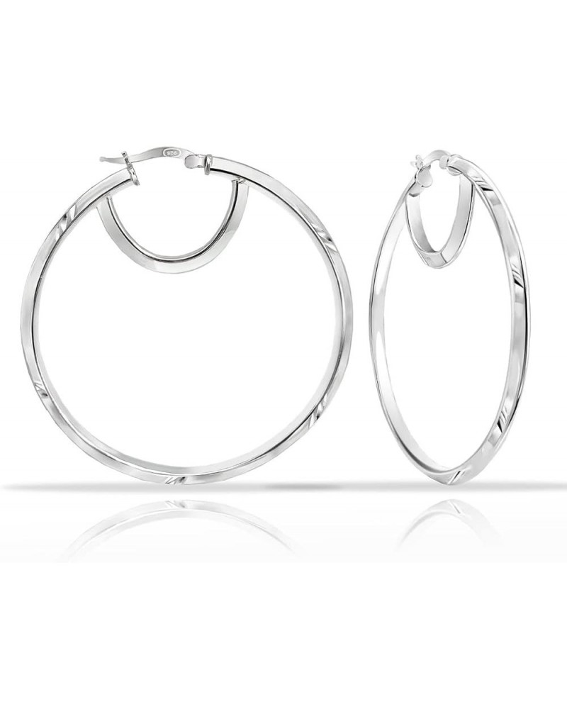 SolidSilver - 925 Sterling Silver High Polished Round Diamond-Cut Textured Triangle Tube Hoop Earrings for Women and Teen Gir...