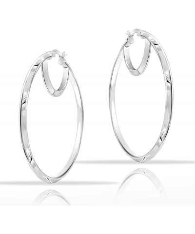 SolidSilver - 925 Sterling Silver High Polished Round Diamond-Cut Textured Triangle Tube Hoop Earrings for Women and Teen Gir...