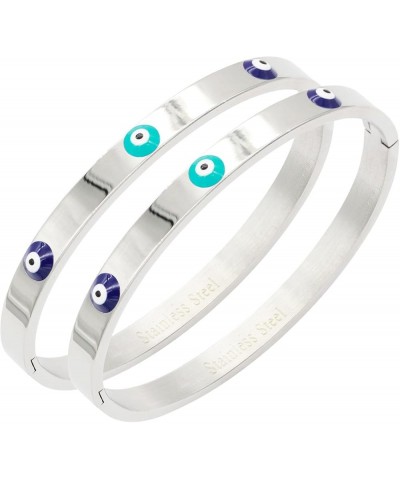 6 mm Width Stainless Steel Evil Eye Bangle Polished Finish Oval Shape 7 Inches Bracelet 2 Pieces Set Silver, Silver $13.73 Br...