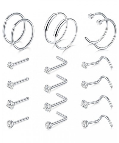 18G Nose Rings Hoops Nose Rings Studs for Nose Piercings Surgical Steel Nose Piercing jewelry for Women Men 2 silver $7.79 Bo...