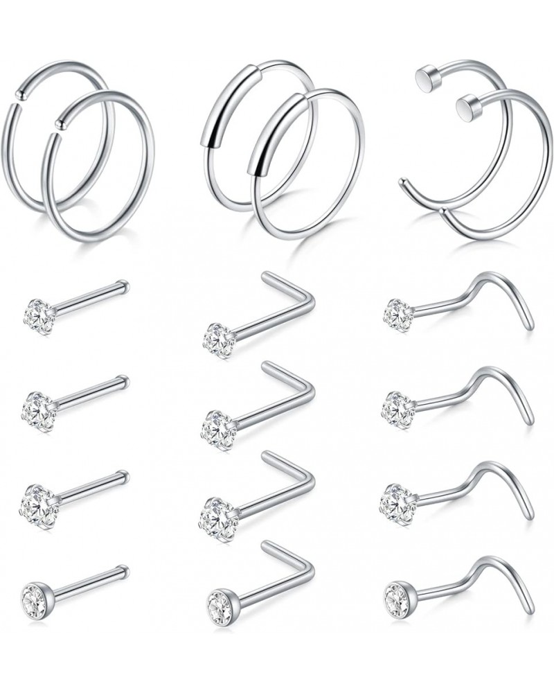 18G Nose Rings Hoops Nose Rings Studs for Nose Piercings Surgical Steel Nose Piercing jewelry for Women Men 2 silver $7.79 Bo...