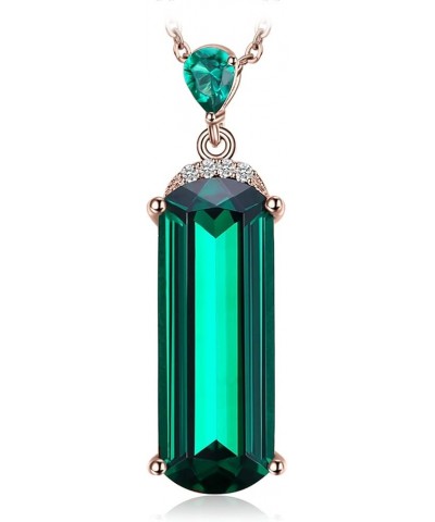 4.4ct Fancy Cut Simulated Green Nano Emerald Pendant Necklace for Women, 925 Sterling Silver White Yellow Rose Gold Plated Ne...