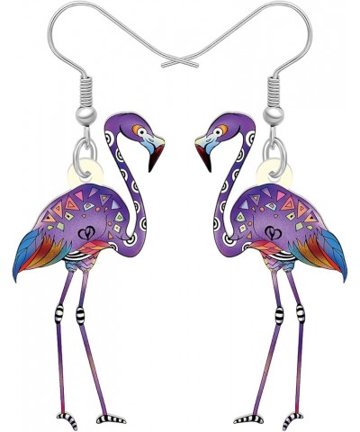 Dangle Cute Pink Flamingo Earrings Birds Novelty Hypoallergenic Jewelry For Women Girl Kids Gifts Purple $6.62 Earrings