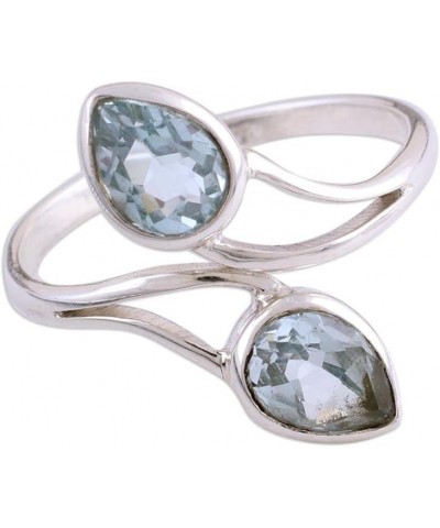 Artisan Handmade Blue Topaz Wrap Ring from India .925 Sterling Silver Birthstone 'Blue Teardrops' $16.80 Rings