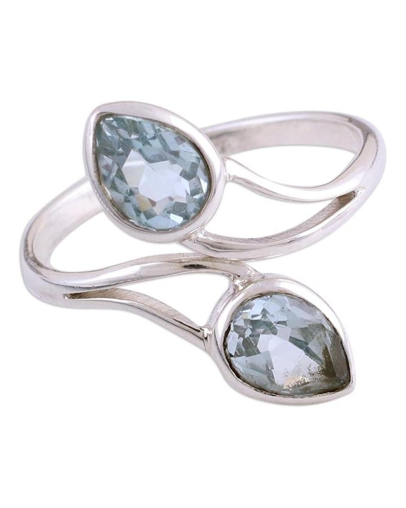 Artisan Handmade Blue Topaz Wrap Ring from India .925 Sterling Silver Birthstone 'Blue Teardrops' $16.80 Rings