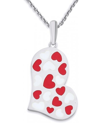 Heart Necklace in Sterling Silver, Red or Pink Enamel, Heart Charm, Made in America 18" Necklace Red & White Enamel $41.57 Ne...