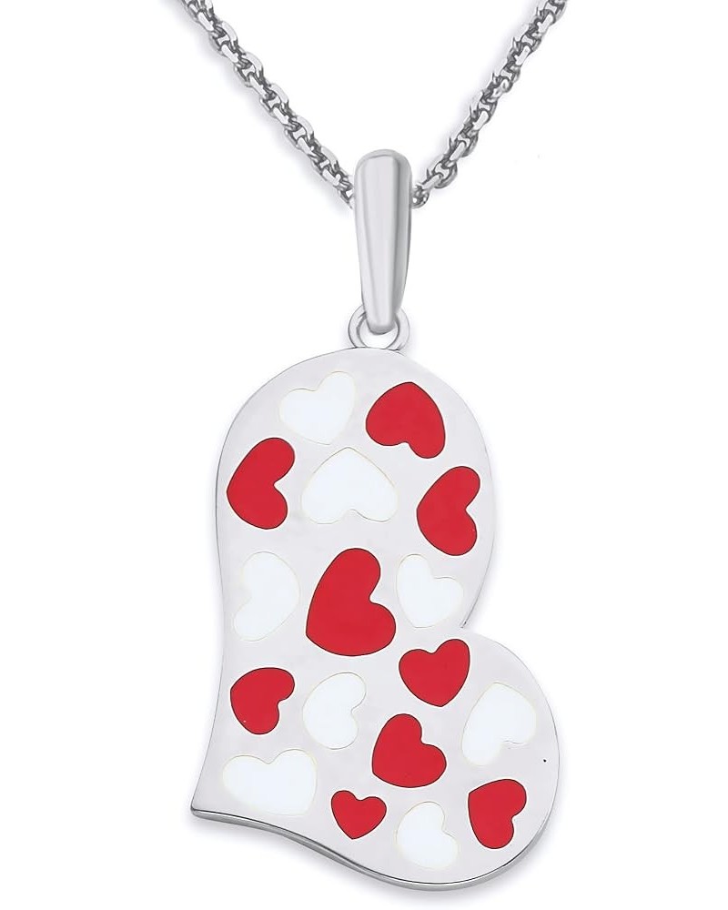 Heart Necklace in Sterling Silver, Red or Pink Enamel, Heart Charm, Made in America 18" Necklace Red & White Enamel $41.57 Ne...