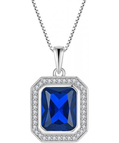 8x10MM Square Bithstone 925 Sterling Silver Halo Necklace for Womens 09-sapphire-Sep $29.25 Necklaces