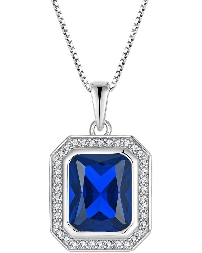 8x10MM Square Bithstone 925 Sterling Silver Halo Necklace for Womens 09-sapphire-Sep $29.25 Necklaces