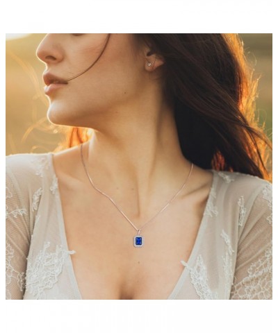 8x10MM Square Bithstone 925 Sterling Silver Halo Necklace for Womens 09-sapphire-Sep $29.25 Necklaces