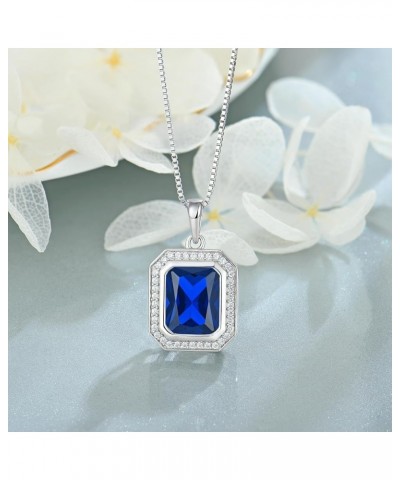 8x10MM Square Bithstone 925 Sterling Silver Halo Necklace for Womens 09-sapphire-Sep $29.25 Necklaces