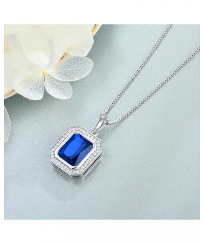 8x10MM Square Bithstone 925 Sterling Silver Halo Necklace for Womens 09-sapphire-Sep $29.25 Necklaces