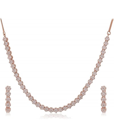 Jewelry Set Rose Gold Tone Single Line Cubic Zirconia Necklace Set With Earrings for Women, Brides and Weddings Rose Gold $11...