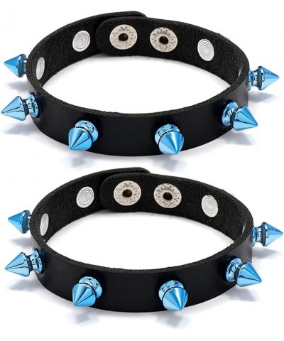 Punk Bracelet for Men Women, Black Leather Color Spike Rivet Cuff Bangle Studded Wide Wristband Spike Bracelet Blue-2pcs $9.1...