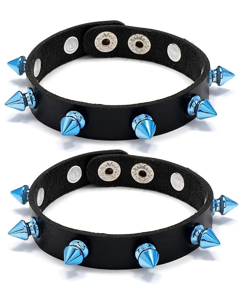 Punk Bracelet for Men Women, Black Leather Color Spike Rivet Cuff Bangle Studded Wide Wristband Spike Bracelet Blue-2pcs $9.1...