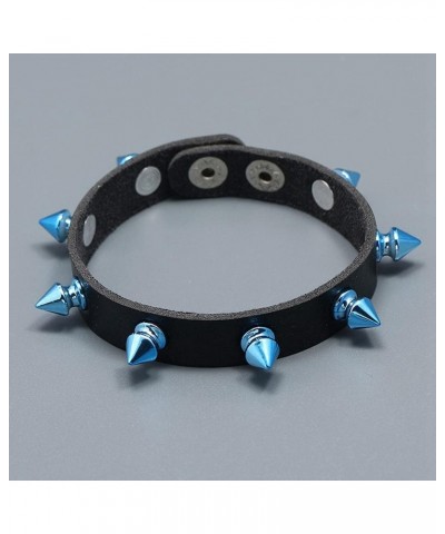 Punk Bracelet for Men Women, Black Leather Color Spike Rivet Cuff Bangle Studded Wide Wristband Spike Bracelet Blue-2pcs $9.1...