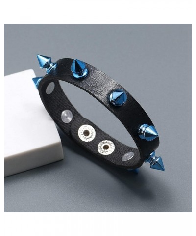 Punk Bracelet for Men Women, Black Leather Color Spike Rivet Cuff Bangle Studded Wide Wristband Spike Bracelet Blue-2pcs $9.1...