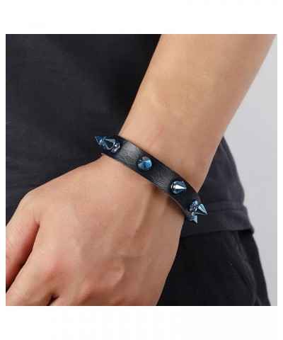 Punk Bracelet for Men Women, Black Leather Color Spike Rivet Cuff Bangle Studded Wide Wristband Spike Bracelet Blue-2pcs $9.1...