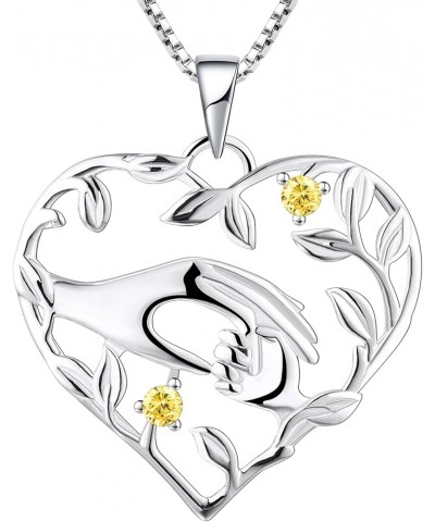 Mom Necklace 925 Sterling Silver Mother Hold Child's Hand Pendant Filigree Leaf Jewelry Gifts for Mum 11-topaz-Nov $40.49 Nec...