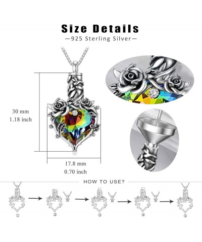 Rose Cremation Jewelry for Ashes Urn Necklace with Heart Crystal Rose Flower 925 Sterling Silver Ashes Pendant Necklaces for ...