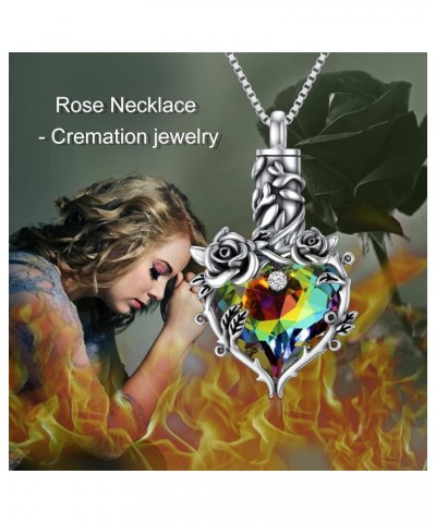 Rose Cremation Jewelry for Ashes Urn Necklace with Heart Crystal Rose Flower 925 Sterling Silver Ashes Pendant Necklaces for ...