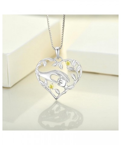 Mom Necklace 925 Sterling Silver Mother Hold Child's Hand Pendant Filigree Leaf Jewelry Gifts for Mum 11-topaz-Nov $40.49 Nec...