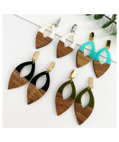 Wooden Geometric Clip On Earrings Women Gold Black Wood Non Pierced Ears Dangle Drop Earrings Triangle Leaf Comfortable Clip ...