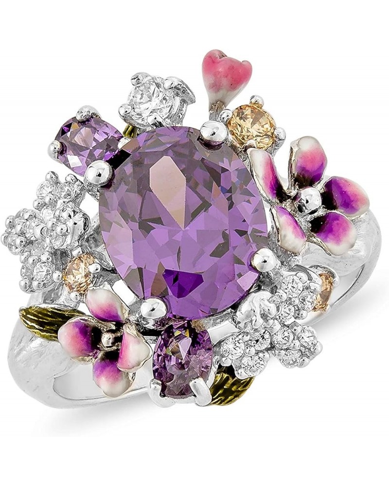 Womens Sterling Silver Multi Gemstone Filigree Flower Band Ring Multicolor,Purple,Silver $19.80 Rings