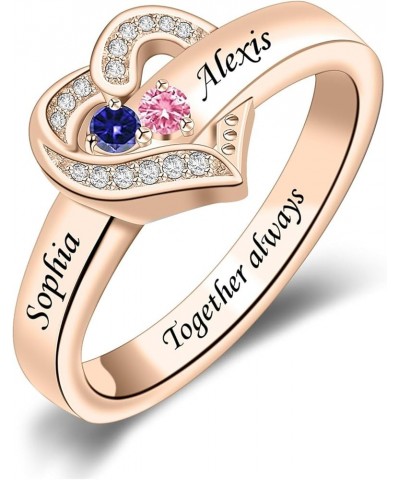 Personalized Mothers Rings with Simulated Birthstones Engraved 1-8 Family Names Mother's Day Rings Custom Love Heart Family R...