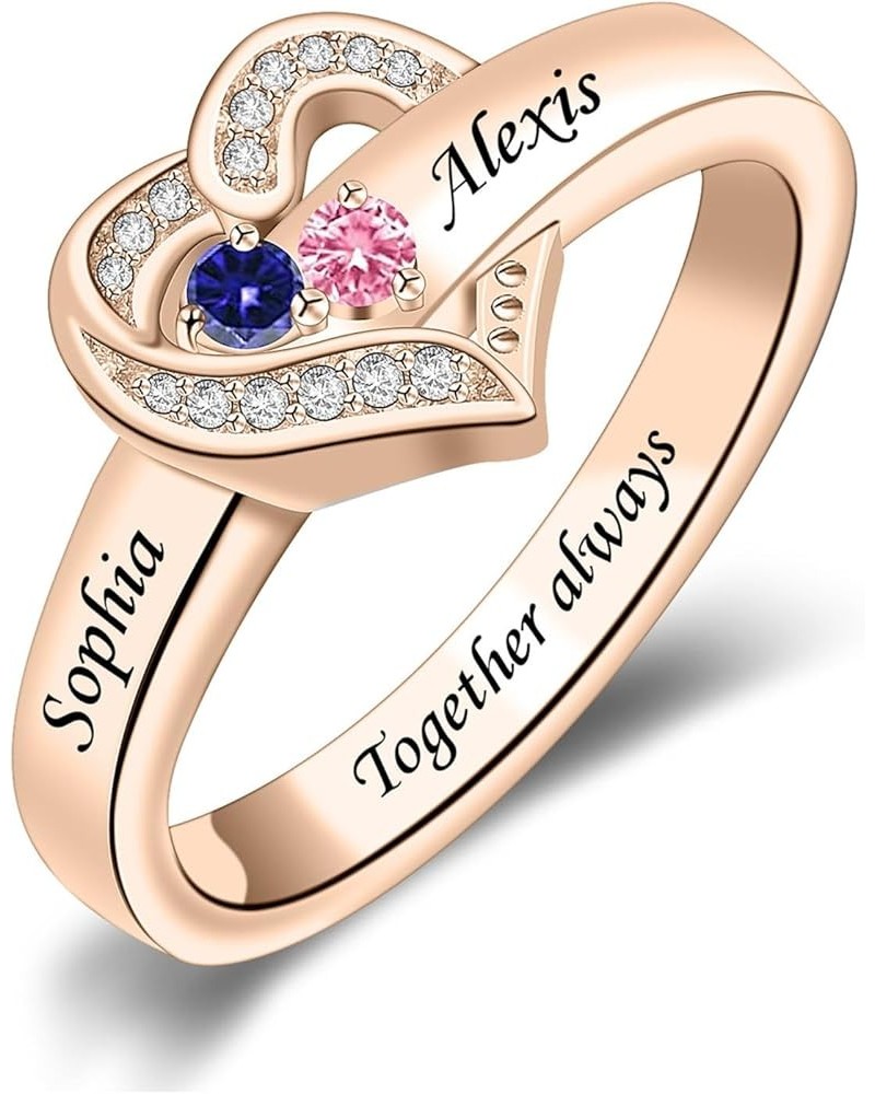 Personalized Mothers Rings with Simulated Birthstones Engraved 1-8 Family Names Mother's Day Rings Custom Love Heart Family R...