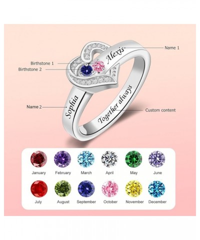 Personalized Mothers Rings with Simulated Birthstones Engraved 1-8 Family Names Mother's Day Rings Custom Love Heart Family R...