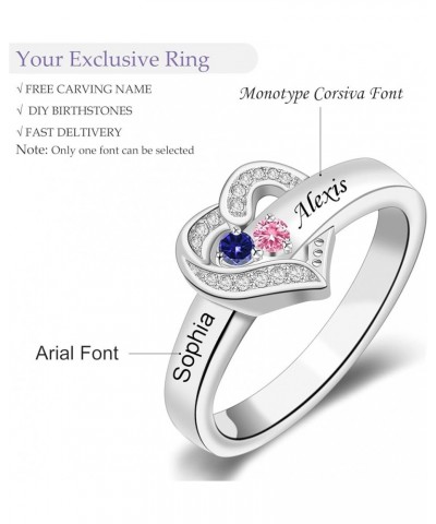 Personalized Mothers Rings with Simulated Birthstones Engraved 1-8 Family Names Mother's Day Rings Custom Love Heart Family R...