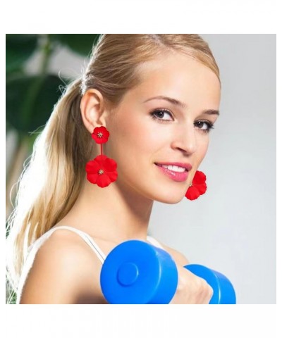 Boho Summer Long Metal Poppy Flower Dangle Earring Matte Painted Dual Flower Floral Petal Tiered Drop for Women Red $5.60 Ear...