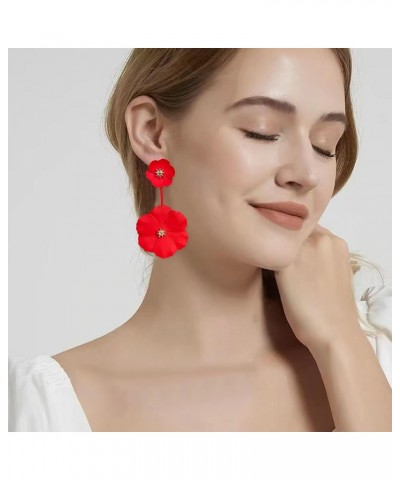 Boho Summer Long Metal Poppy Flower Dangle Earring Matte Painted Dual Flower Floral Petal Tiered Drop for Women Red $5.60 Ear...