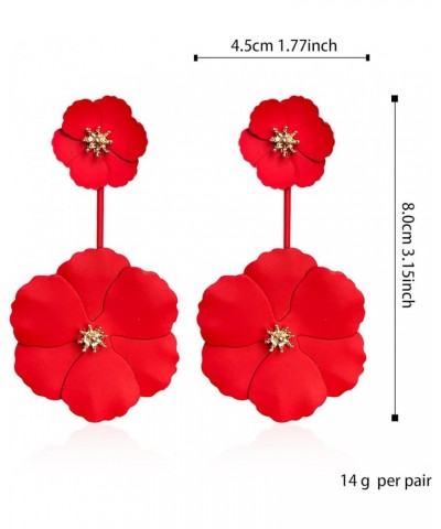 Boho Summer Long Metal Poppy Flower Dangle Earring Matte Painted Dual Flower Floral Petal Tiered Drop for Women Red $5.60 Ear...