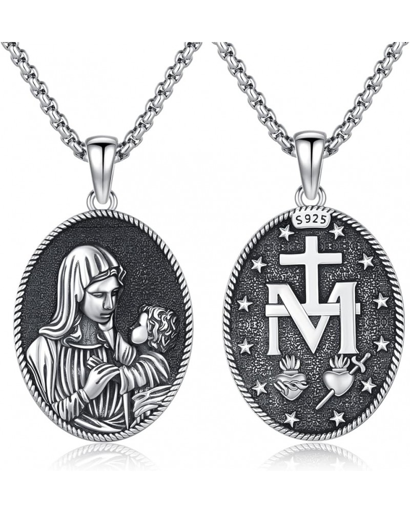 Virgin Mary/St Michael/Christopher/Angel Necklace S925 Sterling Silver Miraculous Medal Necklace for Men Women Amulet Religio...