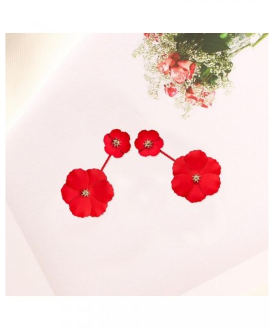 Boho Summer Long Metal Poppy Flower Dangle Earring Matte Painted Dual Flower Floral Petal Tiered Drop for Women Red $5.60 Ear...