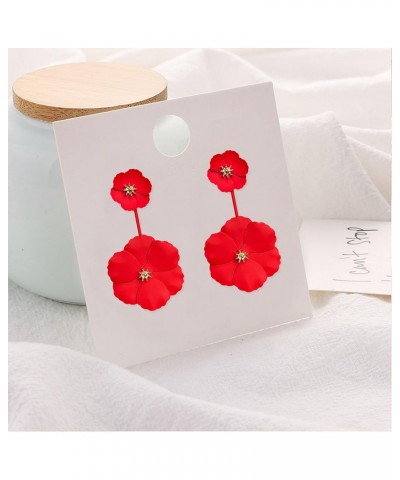 Boho Summer Long Metal Poppy Flower Dangle Earring Matte Painted Dual Flower Floral Petal Tiered Drop for Women Red $5.60 Ear...