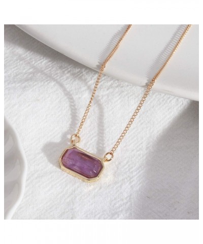 Rectangle Pendant Necklace Amethyst Necklace for Women Fashion Crystal Necklaces Jade Gemstone Stone Jewelry Gold Plated Neck...