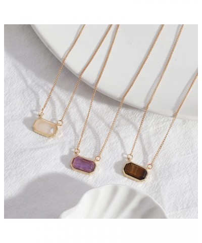 Rectangle Pendant Necklace Amethyst Necklace for Women Fashion Crystal Necklaces Jade Gemstone Stone Jewelry Gold Plated Neck...