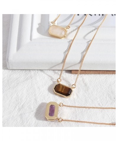 Rectangle Pendant Necklace Amethyst Necklace for Women Fashion Crystal Necklaces Jade Gemstone Stone Jewelry Gold Plated Neck...