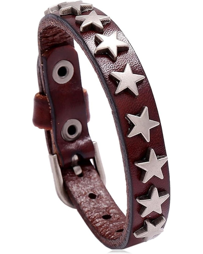 Mens and Womens Star Leather Bracelet Belt Buckle Adjustable Cuff Bracelet Dark Brown $6.88 Bracelets