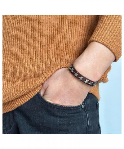 Mens and Womens Star Leather Bracelet Belt Buckle Adjustable Cuff Bracelet Dark Brown $6.88 Bracelets