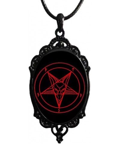 Satan Goat Head Cameo Necklaces - Blood Red Cabochon Baphomet Pentagram Pendent - Mystic Witch Jewelry Gift Accessories $9.17...