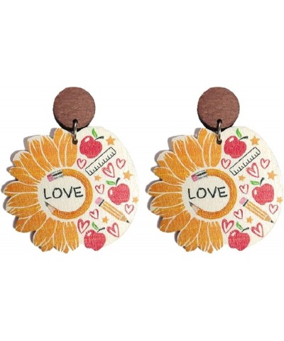 Teacher Wooden Dangle Drop Earrings Wood Sunflower Book Ruler Pencil Reading Earrings for Women Back to School Gift Love Sunf...